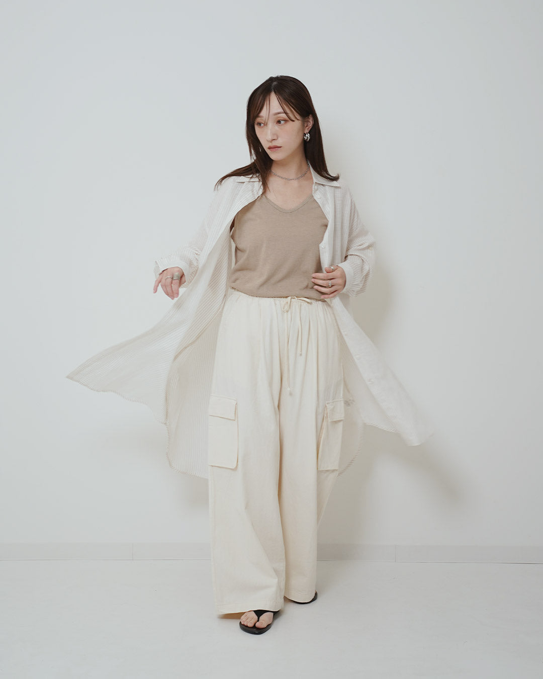 イージーケアストライプロングシャツ
