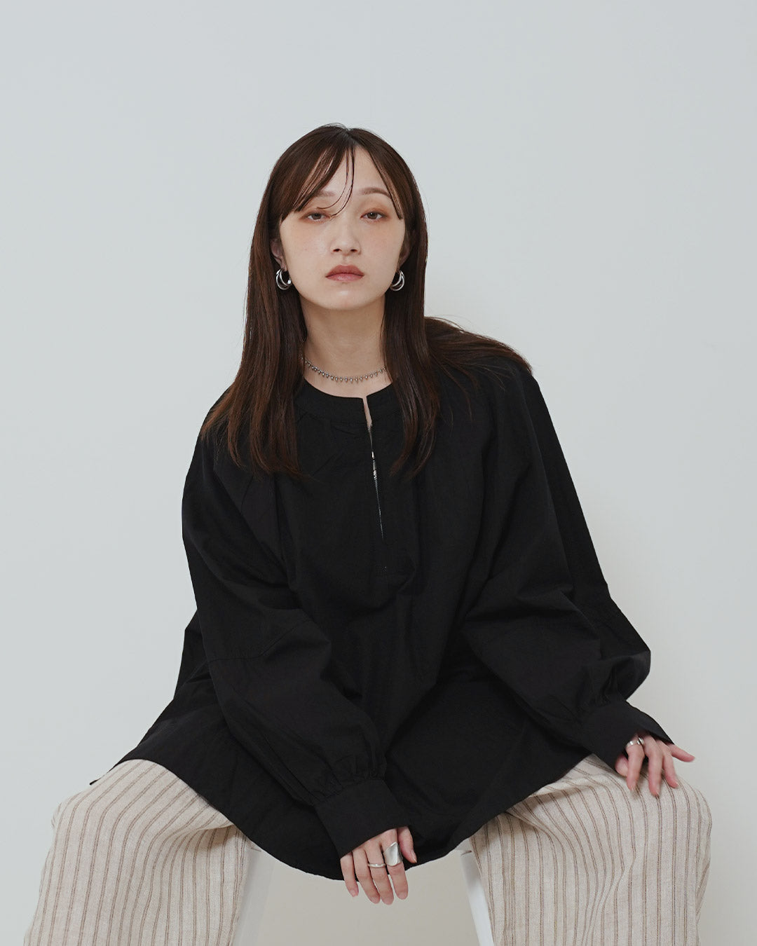 ファスナー付きルースシルエットブラウス