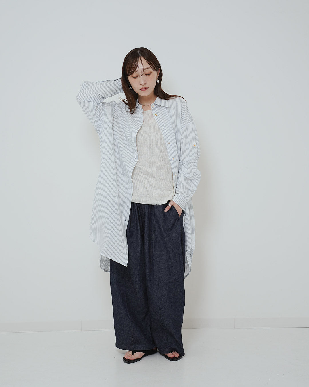 イージーケアストライプロングシャツ