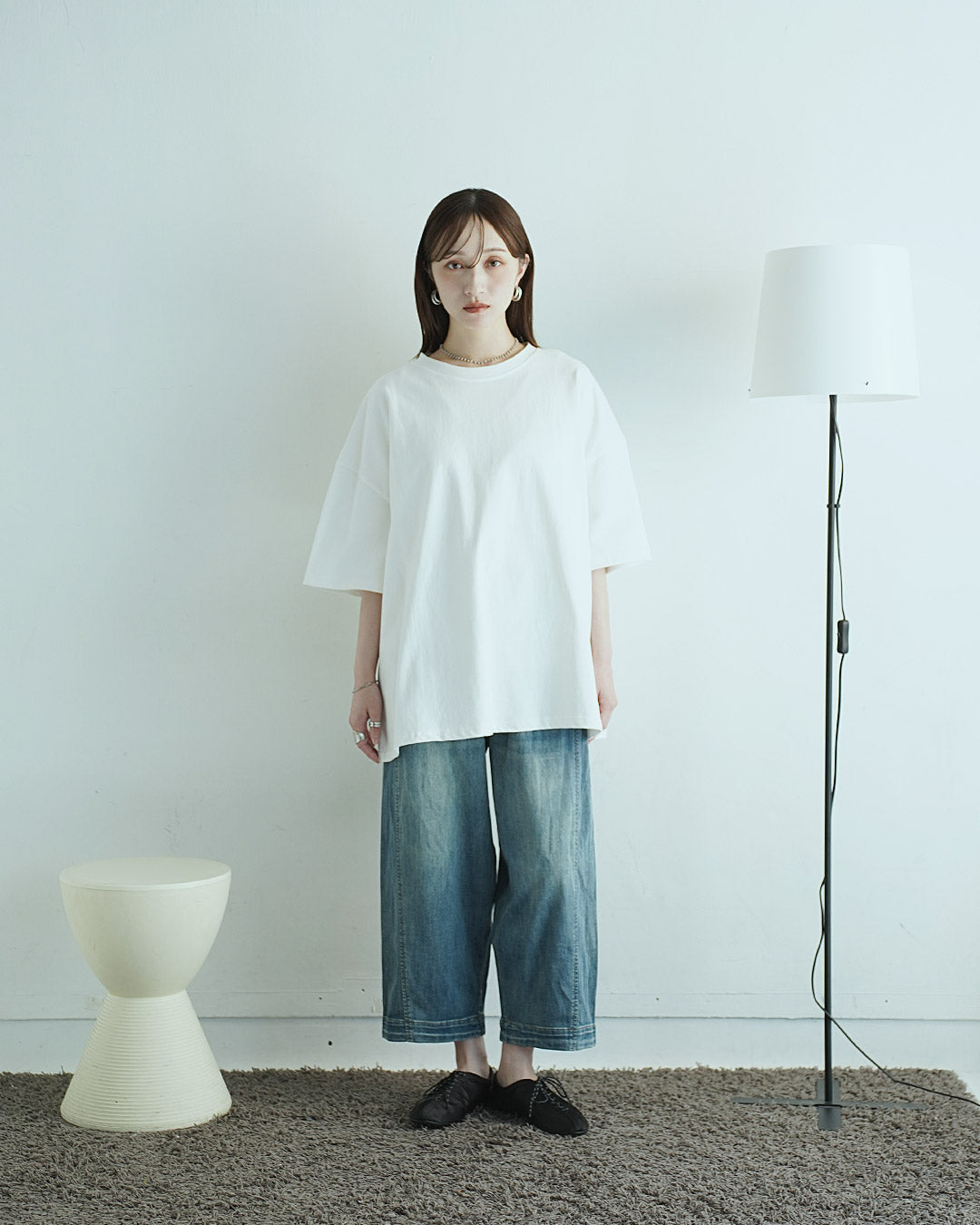 クールネックコットンプルオーバー