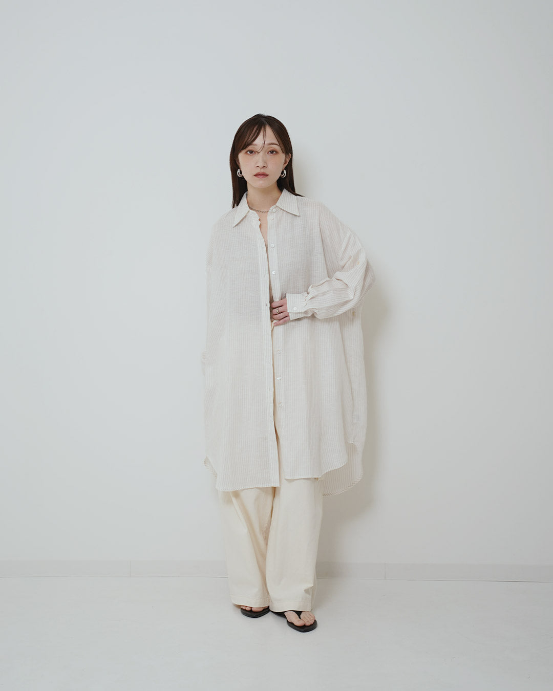 イージーケアストライプロングシャツ