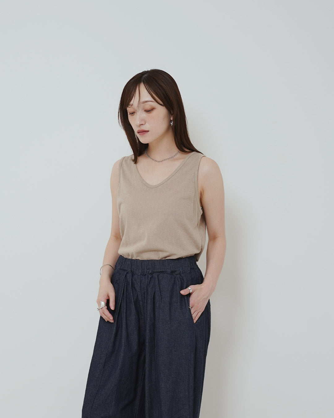 シンプルコットン無地タンクトップ