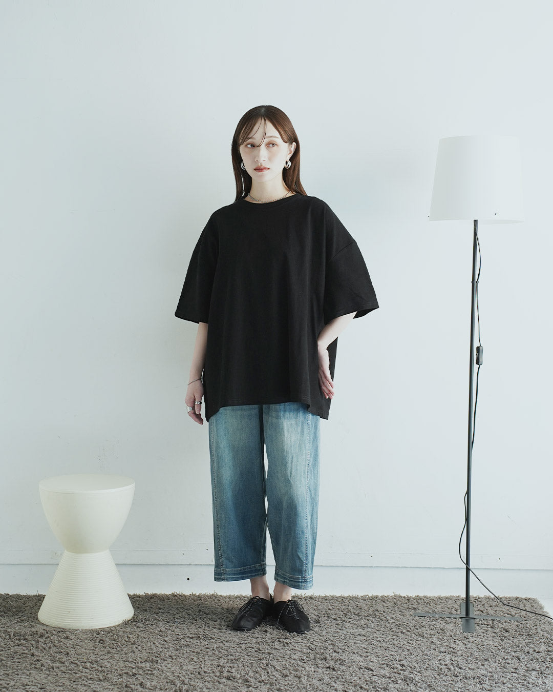 クールネックコットンプルオーバー