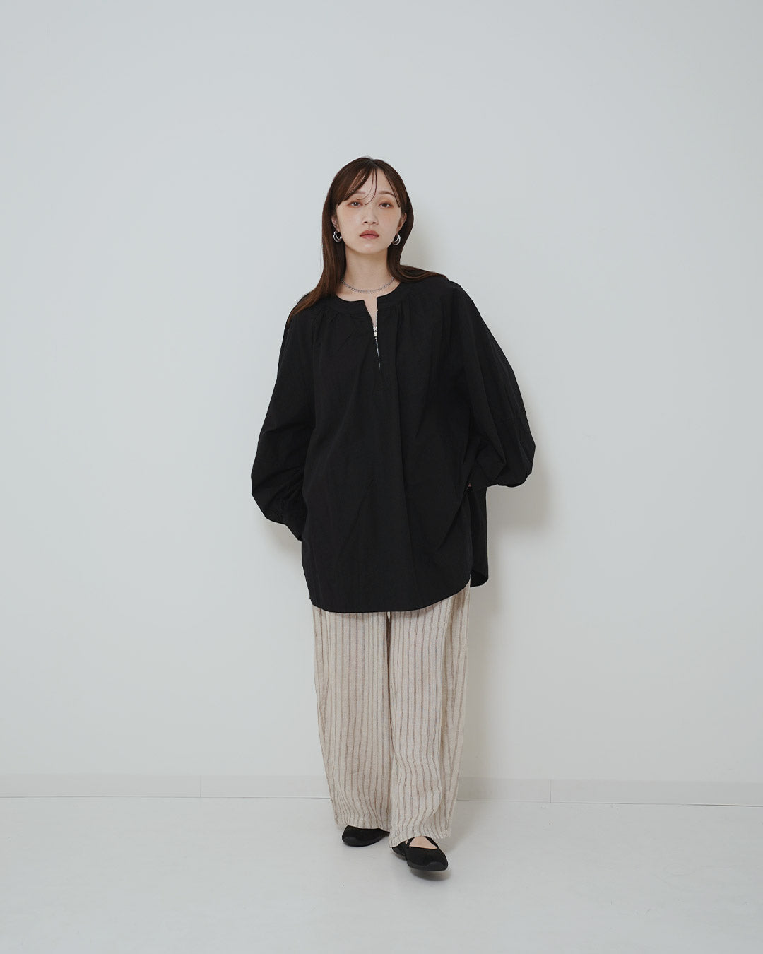 ファスナー付きルースシルエットブラウス