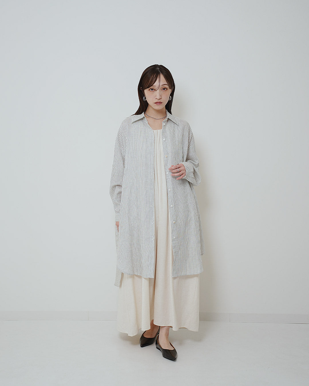 イージーケアストライプロングシャツ