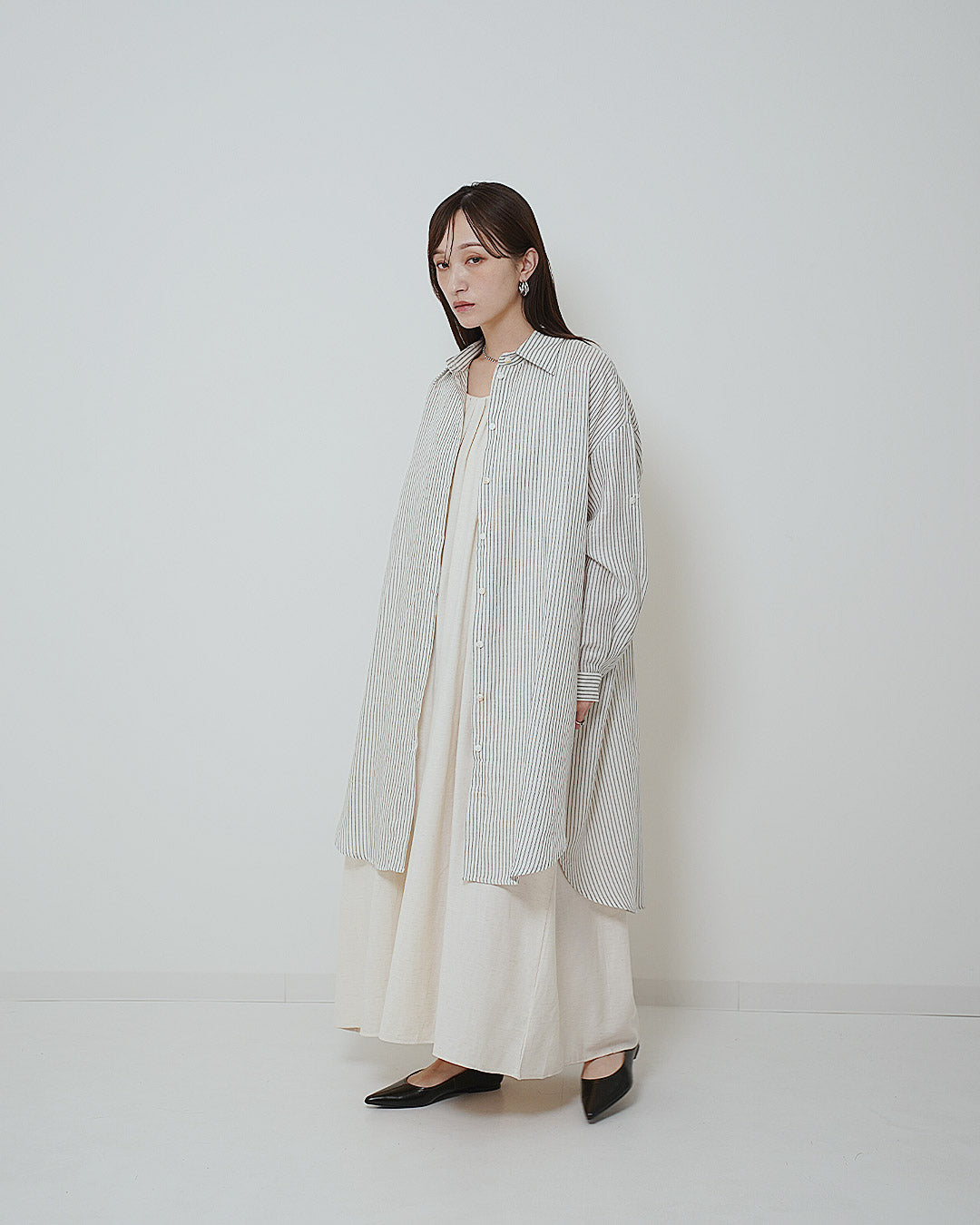 イージーケアストライプロングシャツ