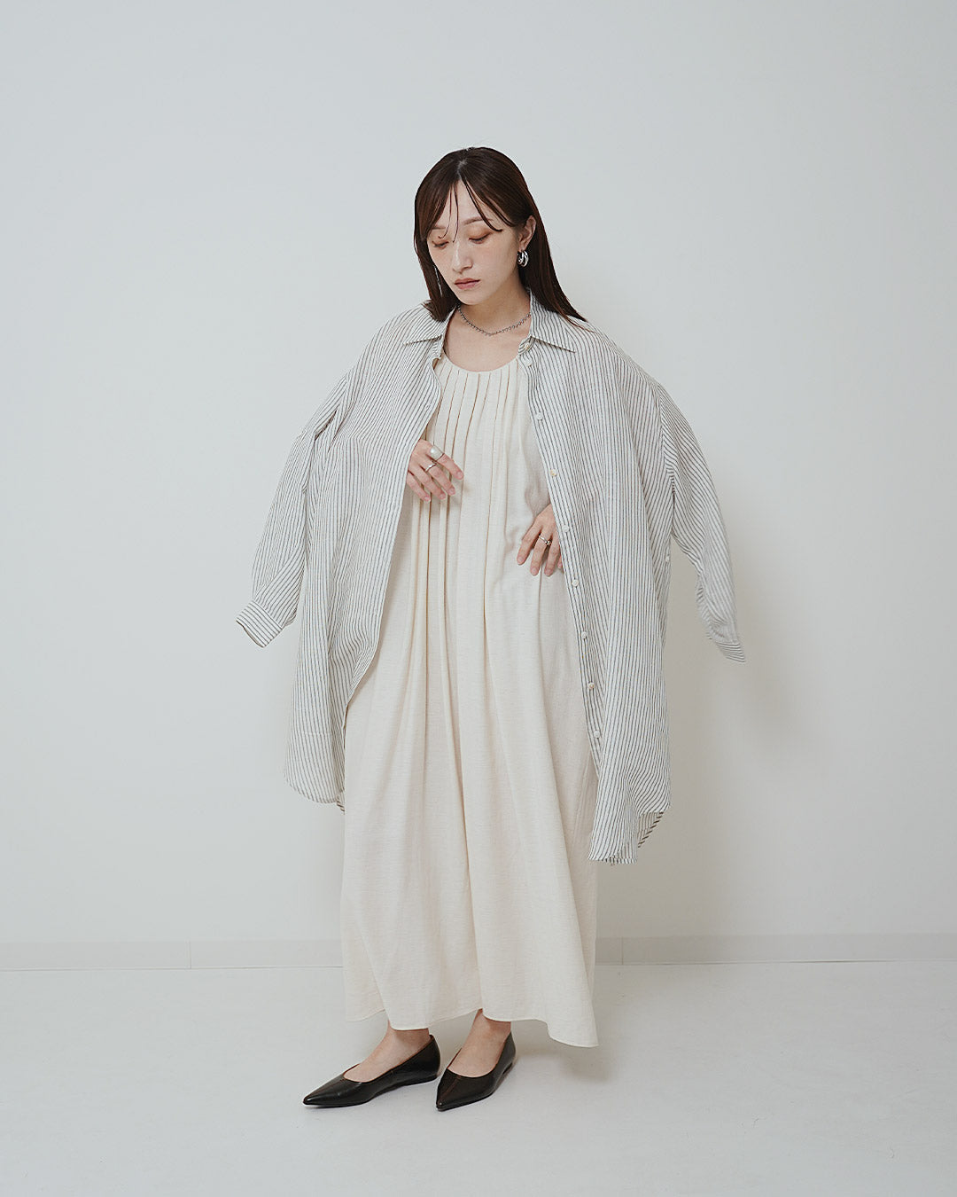 イージーケアストライプロングシャツ