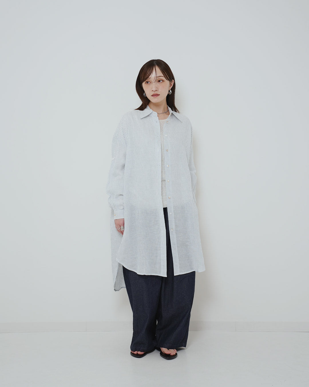 イージーケアストライプロングシャツ