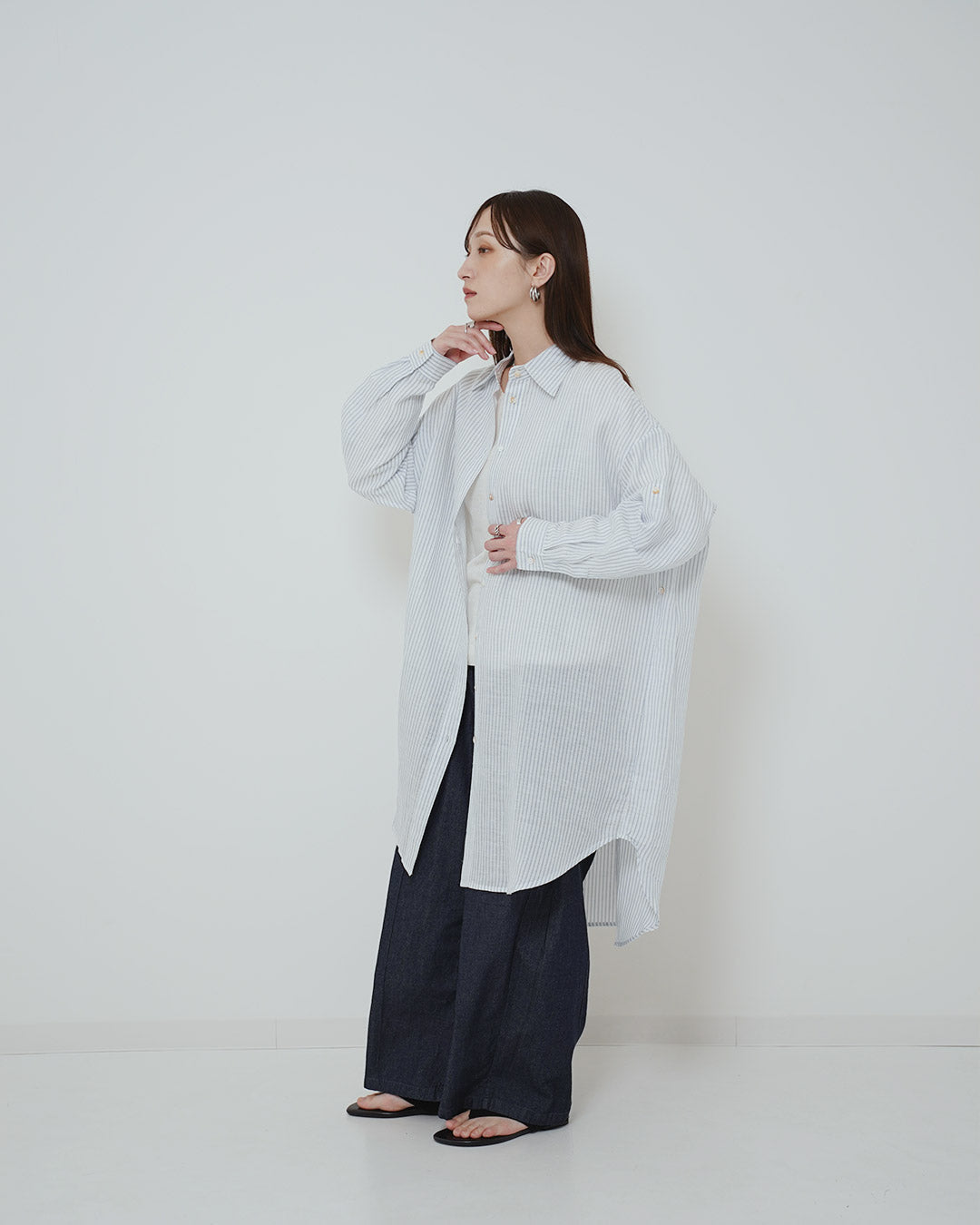 イージーケアストライプロングシャツ