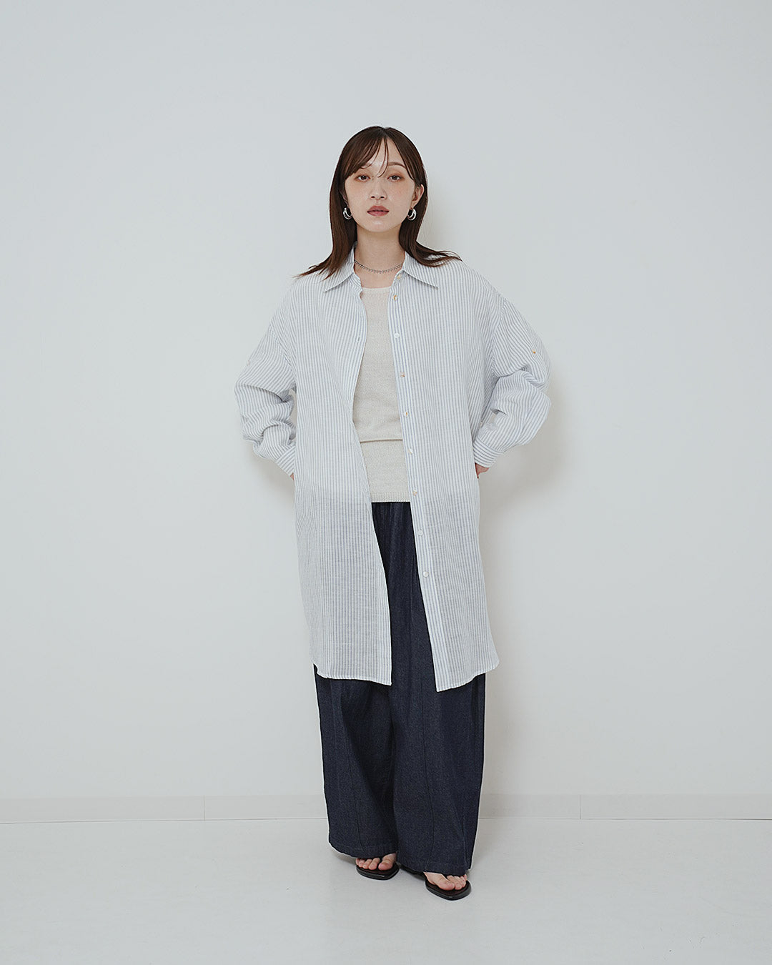 イージーケアストライプロングシャツ