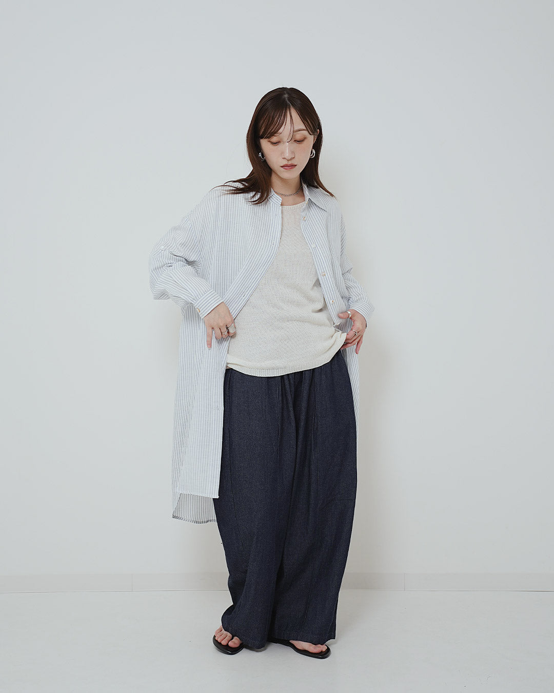 イージーケアストライプロングシャツ