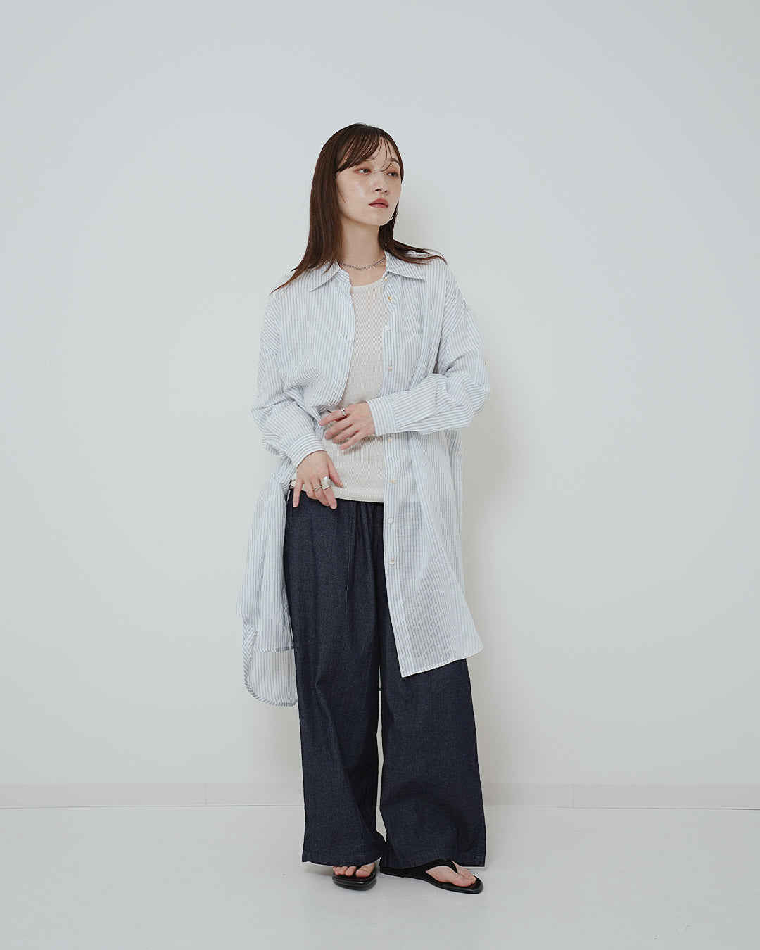 イージーケアストライプロングシャツ