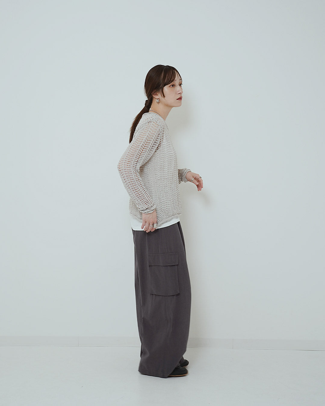 透かし編みニットプルオーバー
