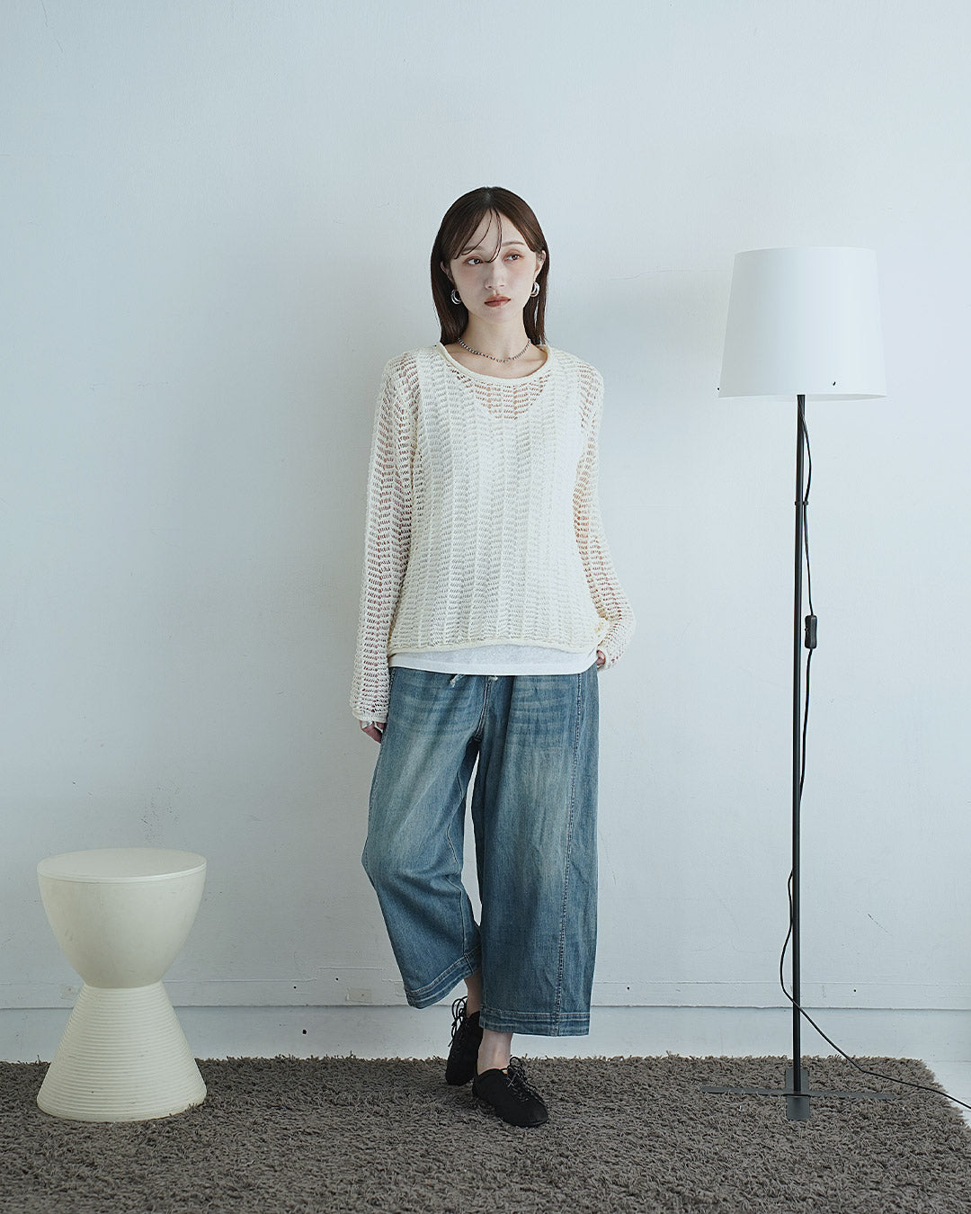 透かし編みニットプルオーバー